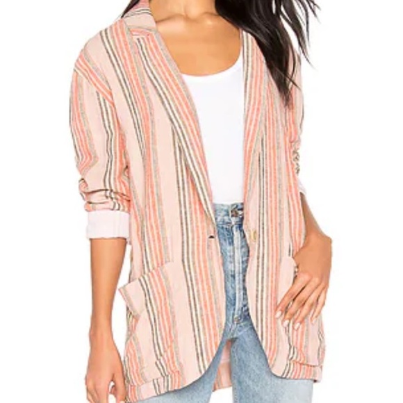 Free People Sz XS Simply Stripe Pink Blazer *Flaw - Picture 1 of 6